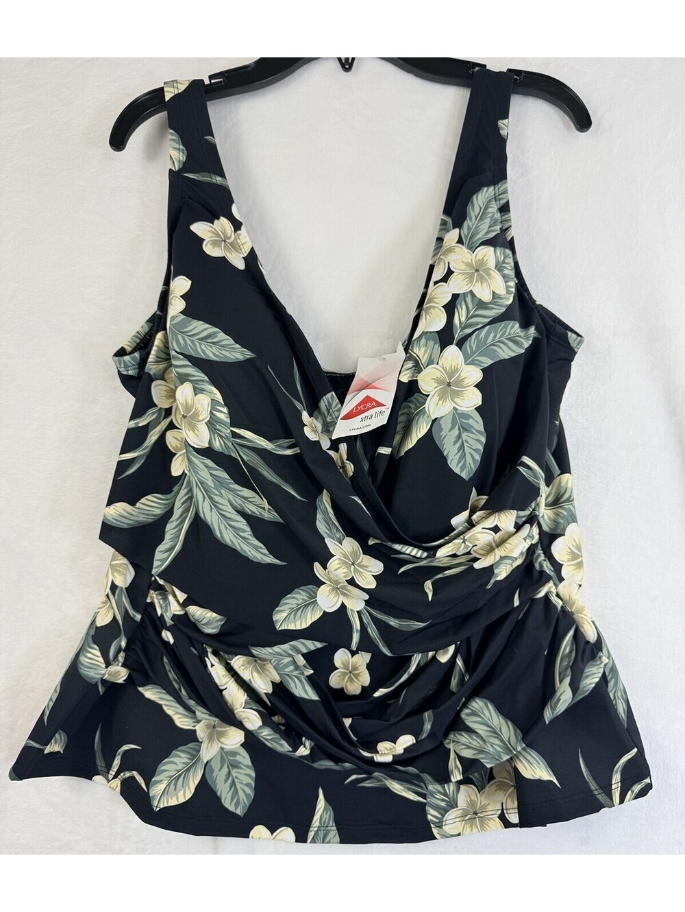 Lands End Tankini Top 16W Slender Suit Tummy Control Black Floral New NWT
